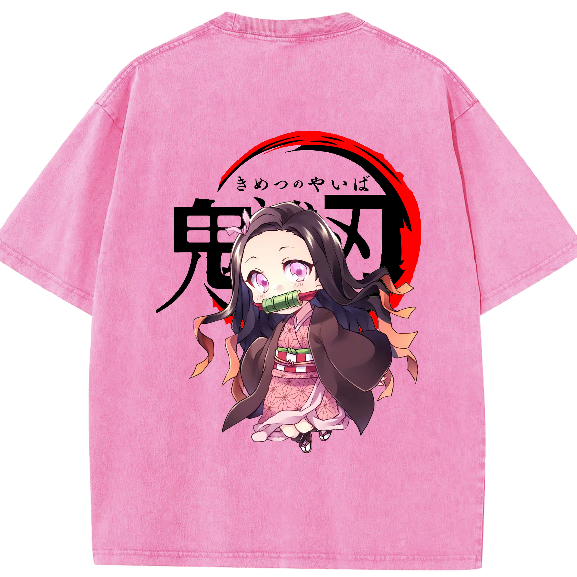 （画像用） 鬼滅の刃（きめつのやいば）竈門 禰󠄀豆子／かまど ねずこ Kamado Nezuko 綿100% ヴィンテージ風 半袖Tシャツ（背面プリント）